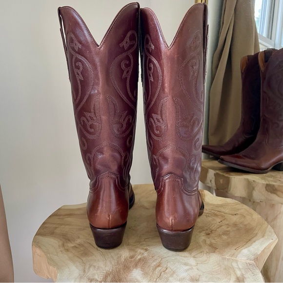 ✨SOLD✨ Vintage Leather Embroidered Cowboy Western Boots in Mahogany Brown - 6 - Picture 5 of 5